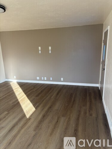A room with wooden flooring and a wall with switches.