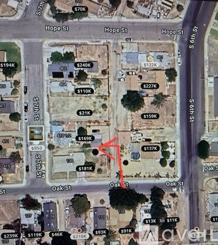 A map shows a red arrow pointing to a specific location on 7th St.