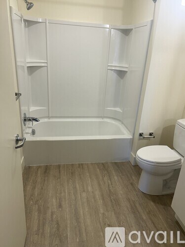A white toilet sits next to a walk-in shower in a bathroom.