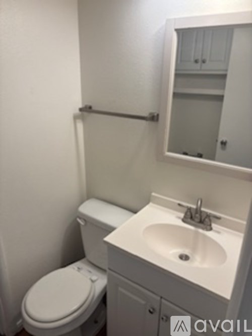 A white toilet sits next to a sink in a small bathroom.