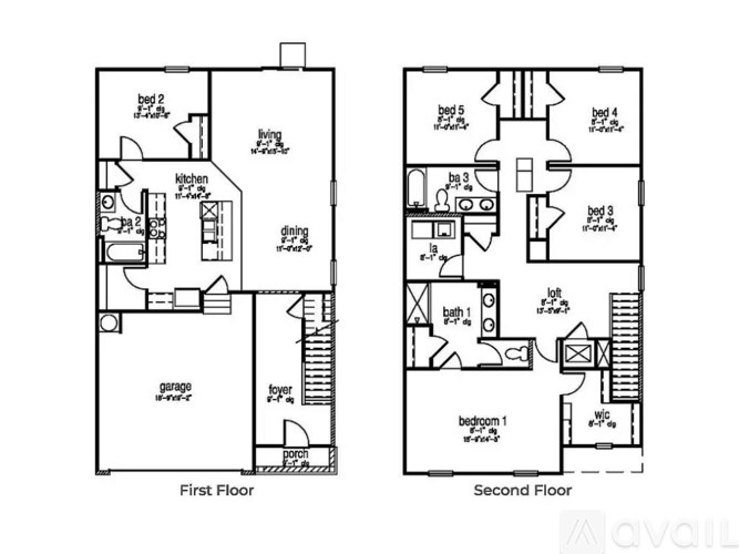 A floor plan of a two-story house with labeled rooms.