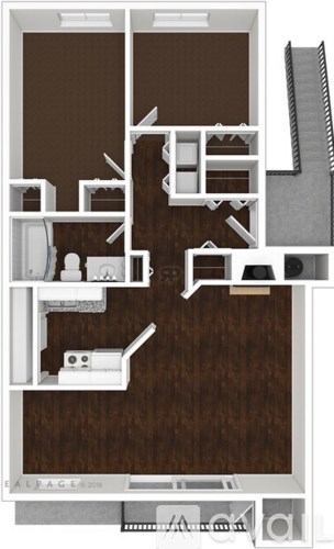 A floor plan of a house with a kitchen, living room, and bathroom.