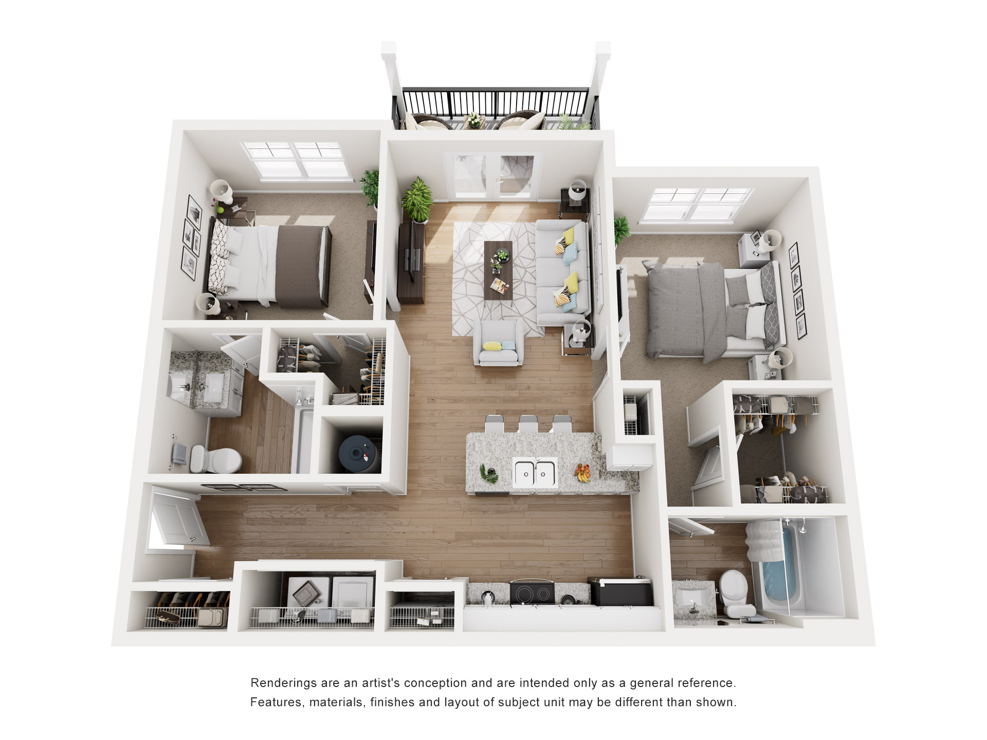 The B1 Two-bedroom, two bath apartment with balcony
