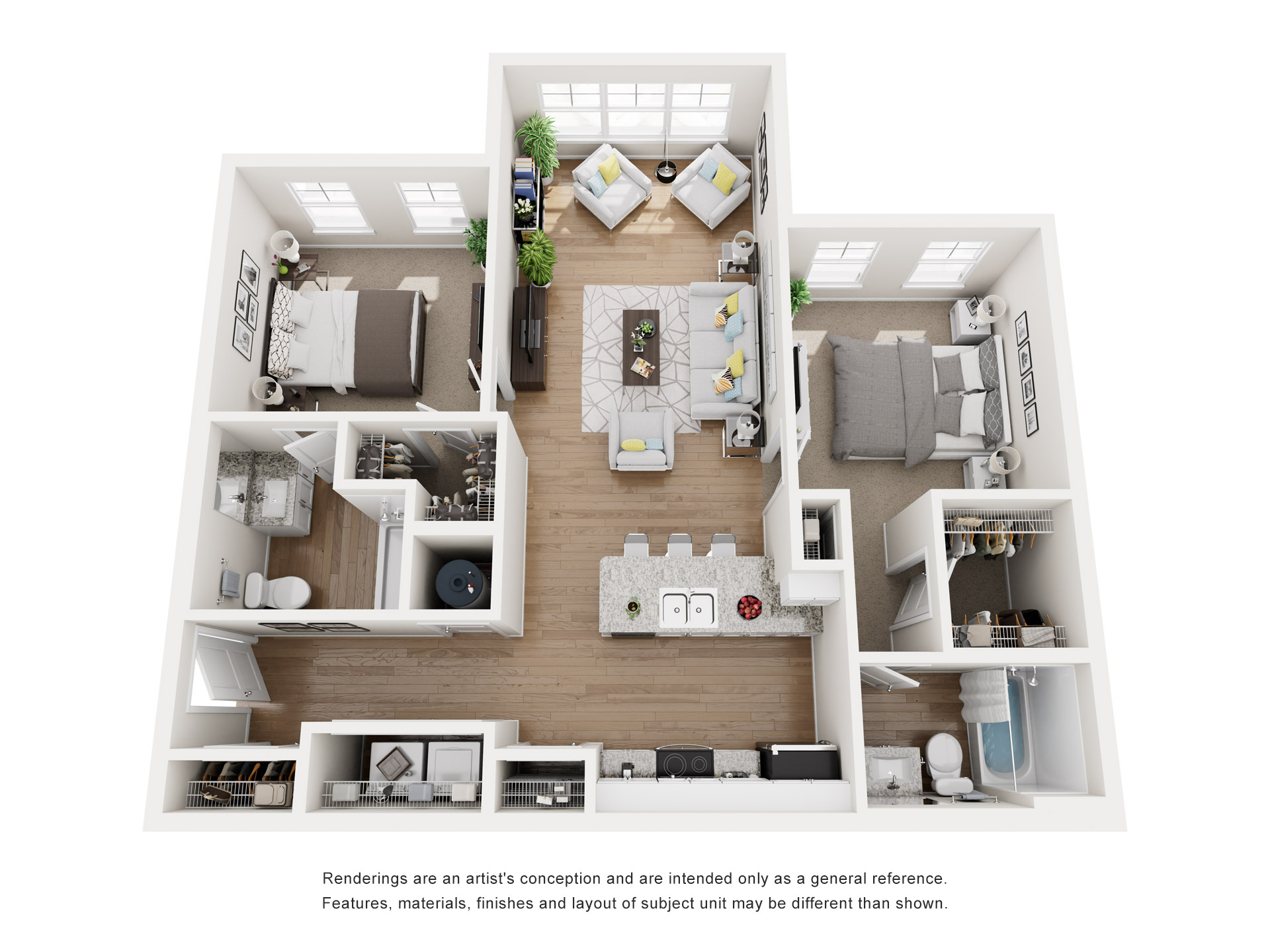The B1B Two-bedroom, two bath apartment