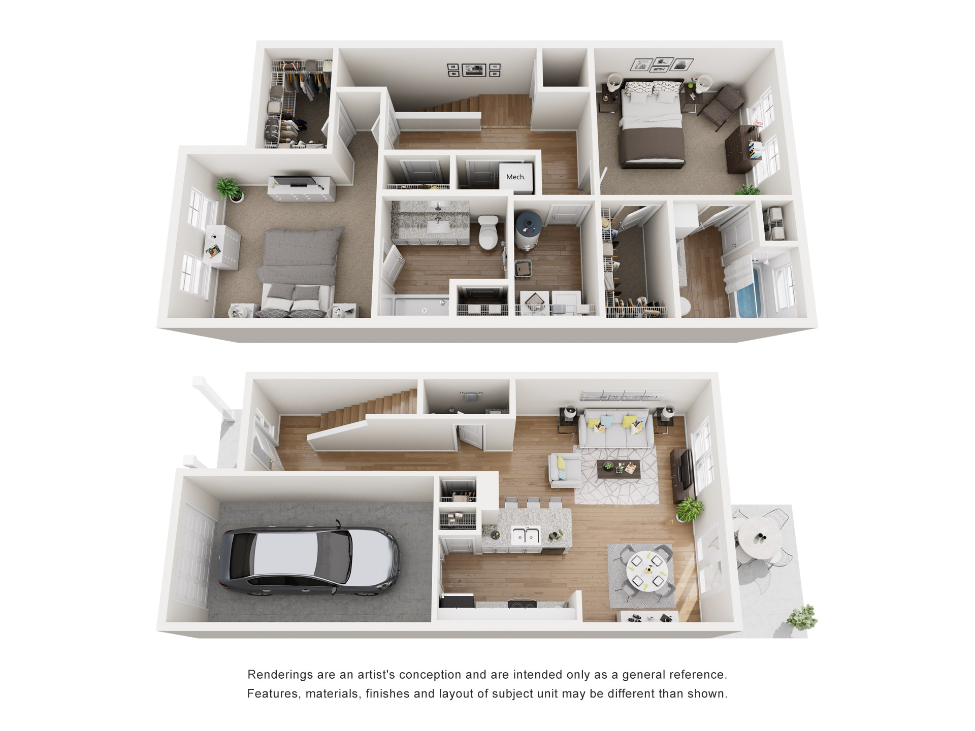 B1 Townhome 2 Bedroom, 2 Bath Apartment Floor Plan