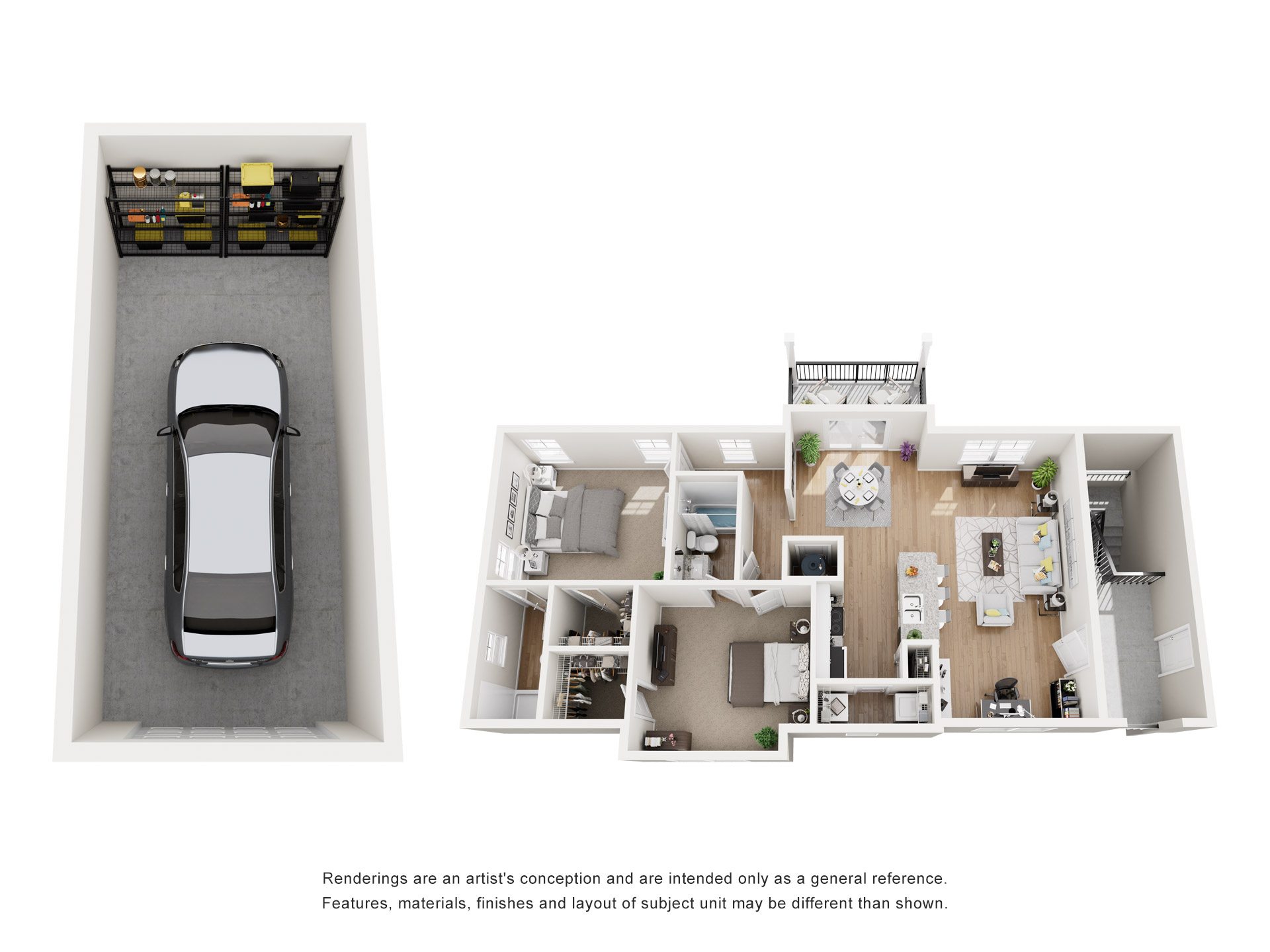 B5 2 Bedroom, 2 Bath Apartment Floor Plan with Garage