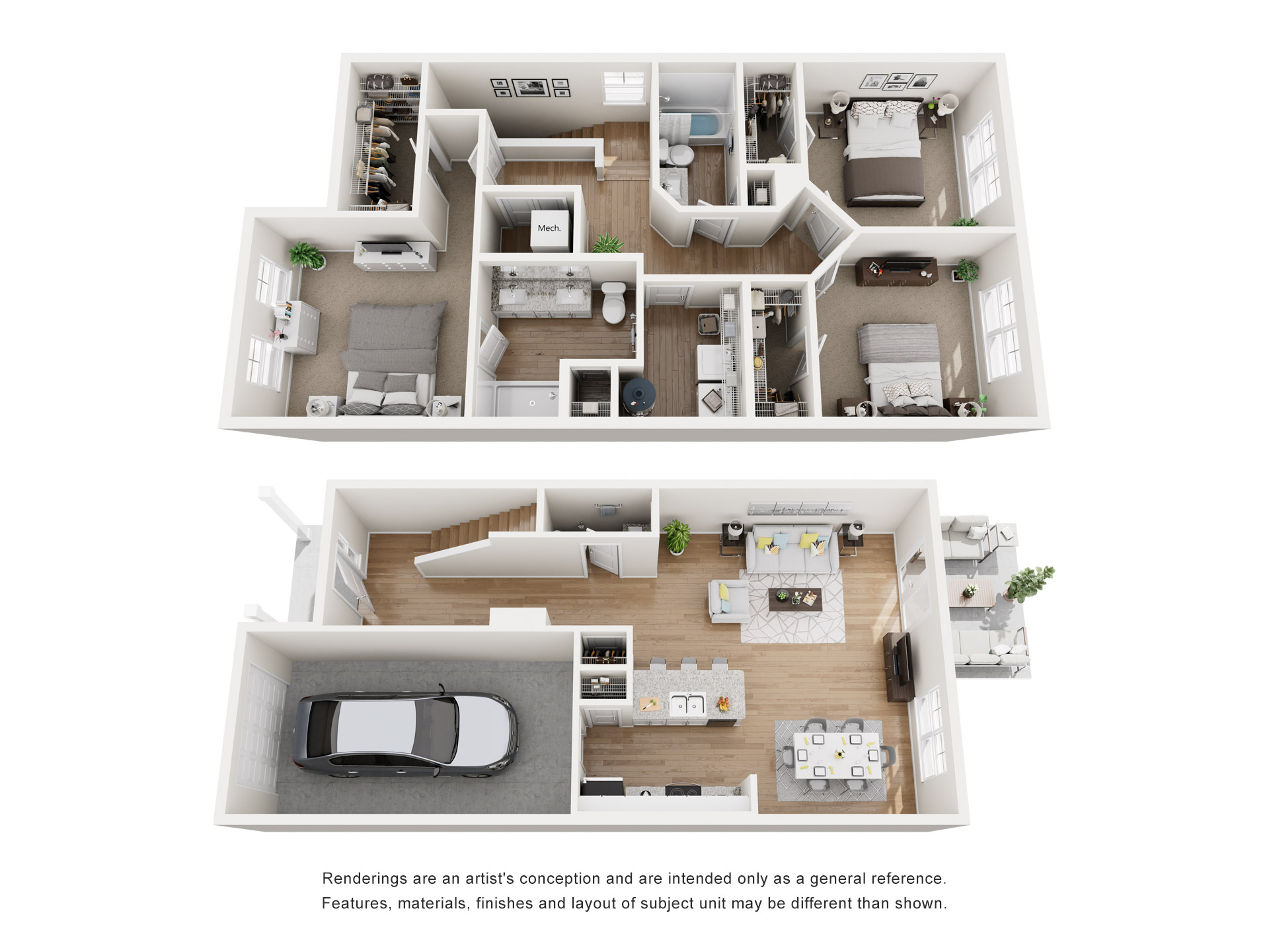 C1 Townhome 3 Bedroom, 2 Bath Apartment Floor Plan
