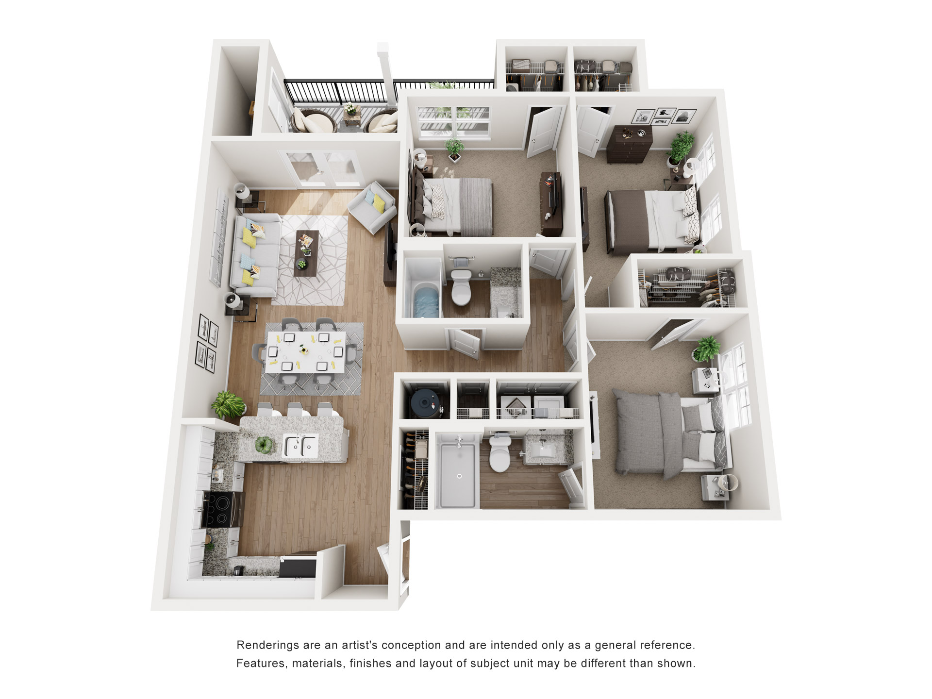 C2 3 Bedroom, 2 Bath Apartment Floor Plans