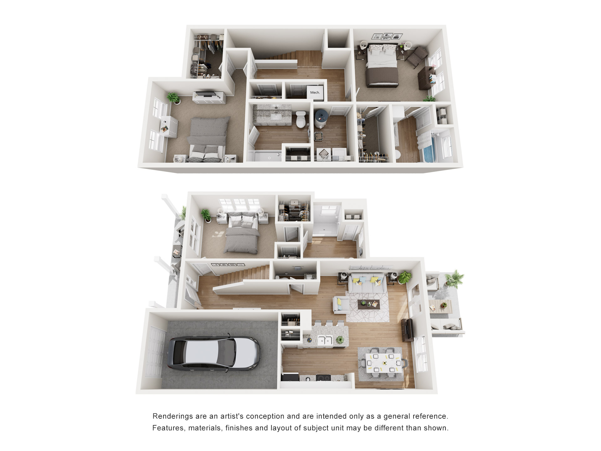 C2 Townhome 3 Bedroom, 2 Bath Apartment Floor Plan
