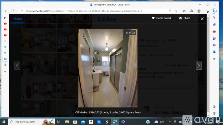 A webpage displays a photo of a home for sale, with a price tag of $14,200.
