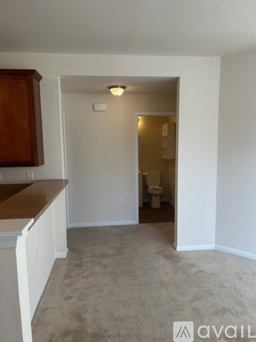 A room with a toilet and a cabinet.