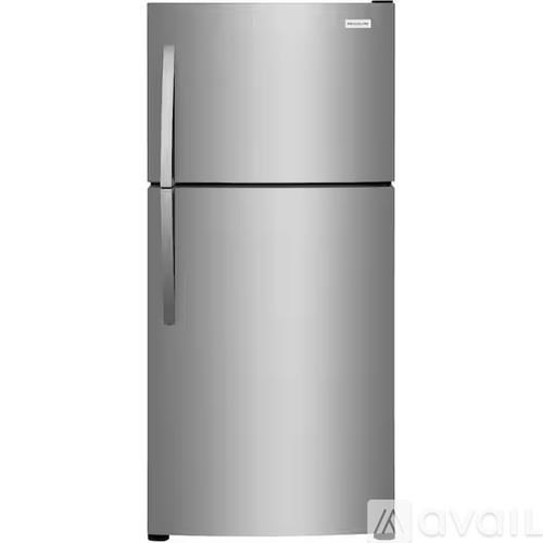 A silver refrigerator with a white background.