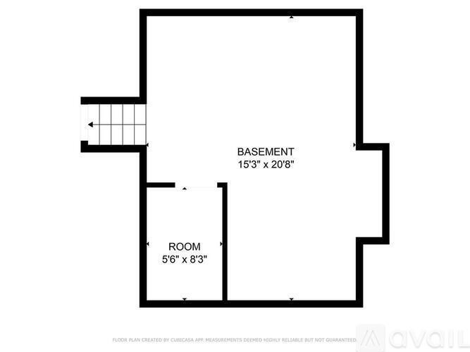 A floor plan for a room with a basement and a room labeled.