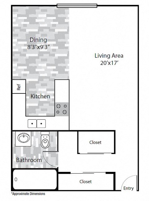 Our Studio Floor Plan at Peak 54 Apartments in Denver, Colorado