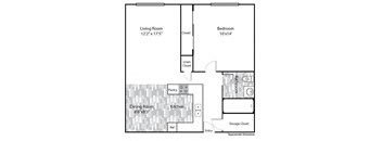 Our 1 bedroom, 1 bathroom Large Apartment Floor Plan at Peak 54 Apartments in Denver, Colorado