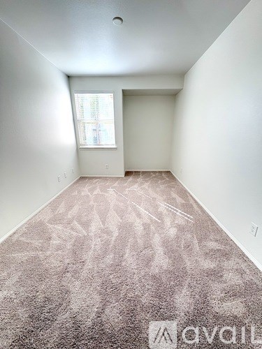 A room with a carpet and a window.