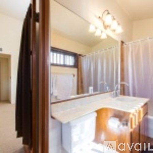 A bathroom with a sink and mirror.