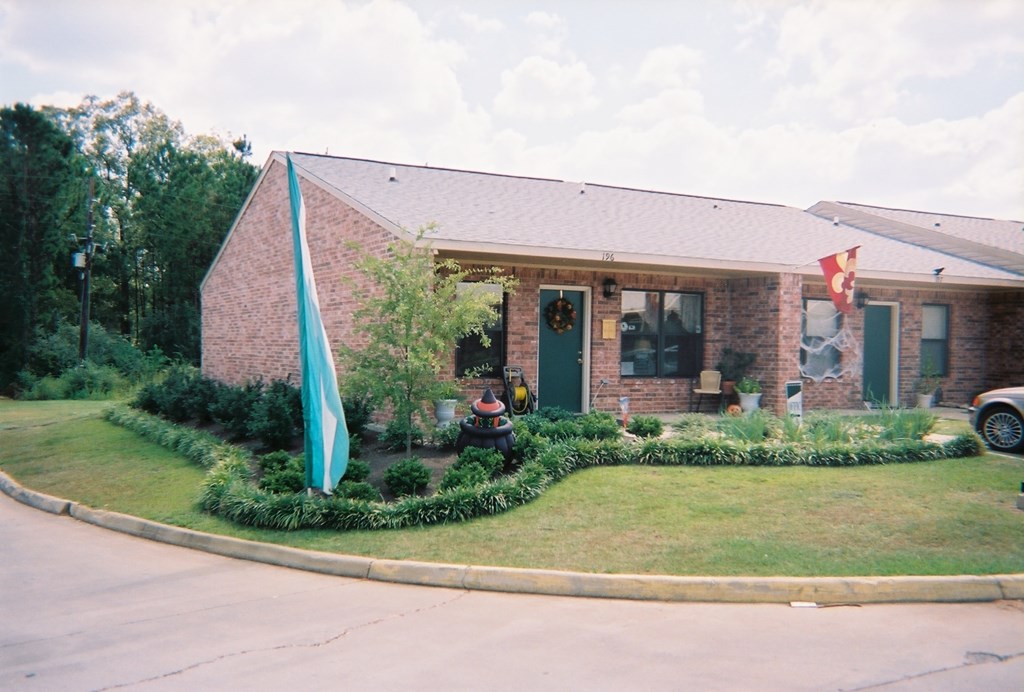 A house with a flag on the front.