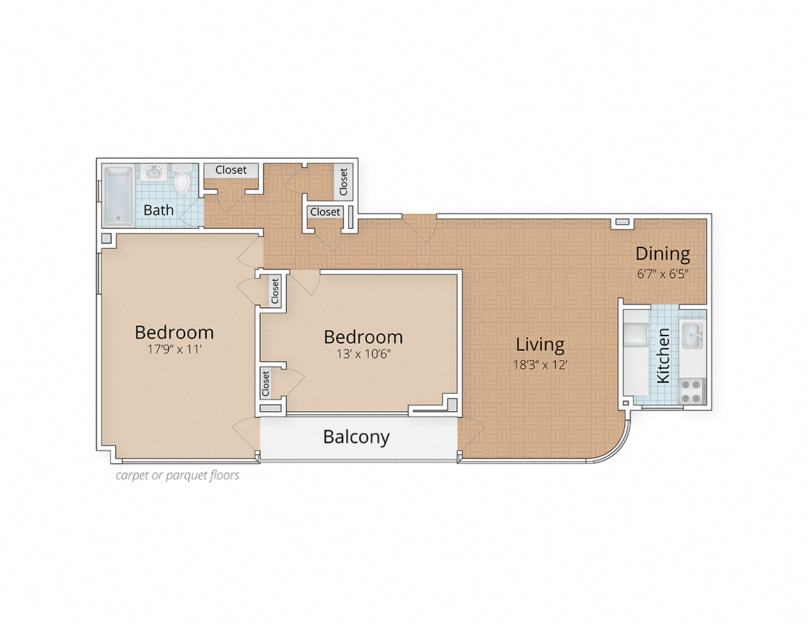 2100 Connecticut Apartments Washington DC Two Bedroom One Bath Floor Plan