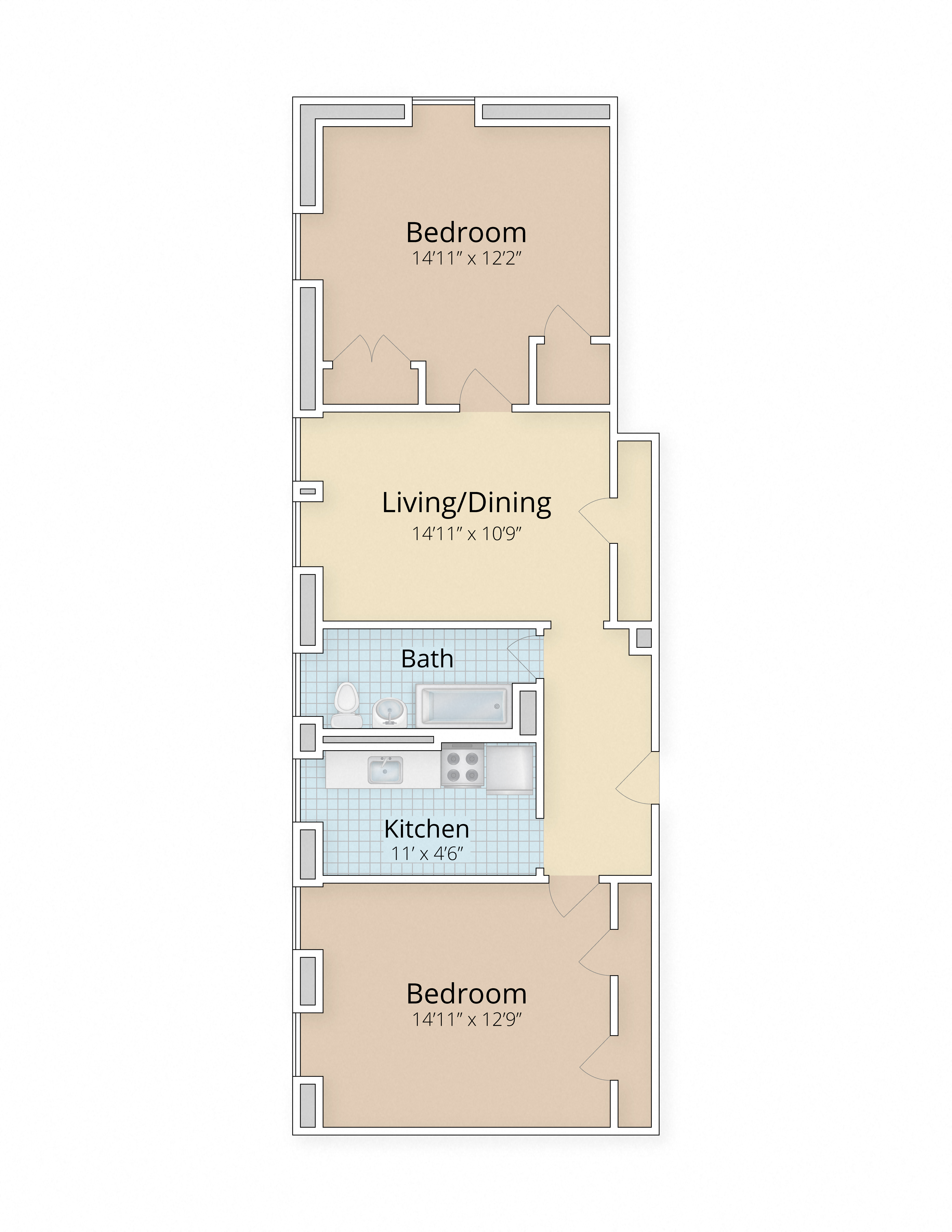 two bedroom floor plan at Cathedral Mansions, Washington, 20008