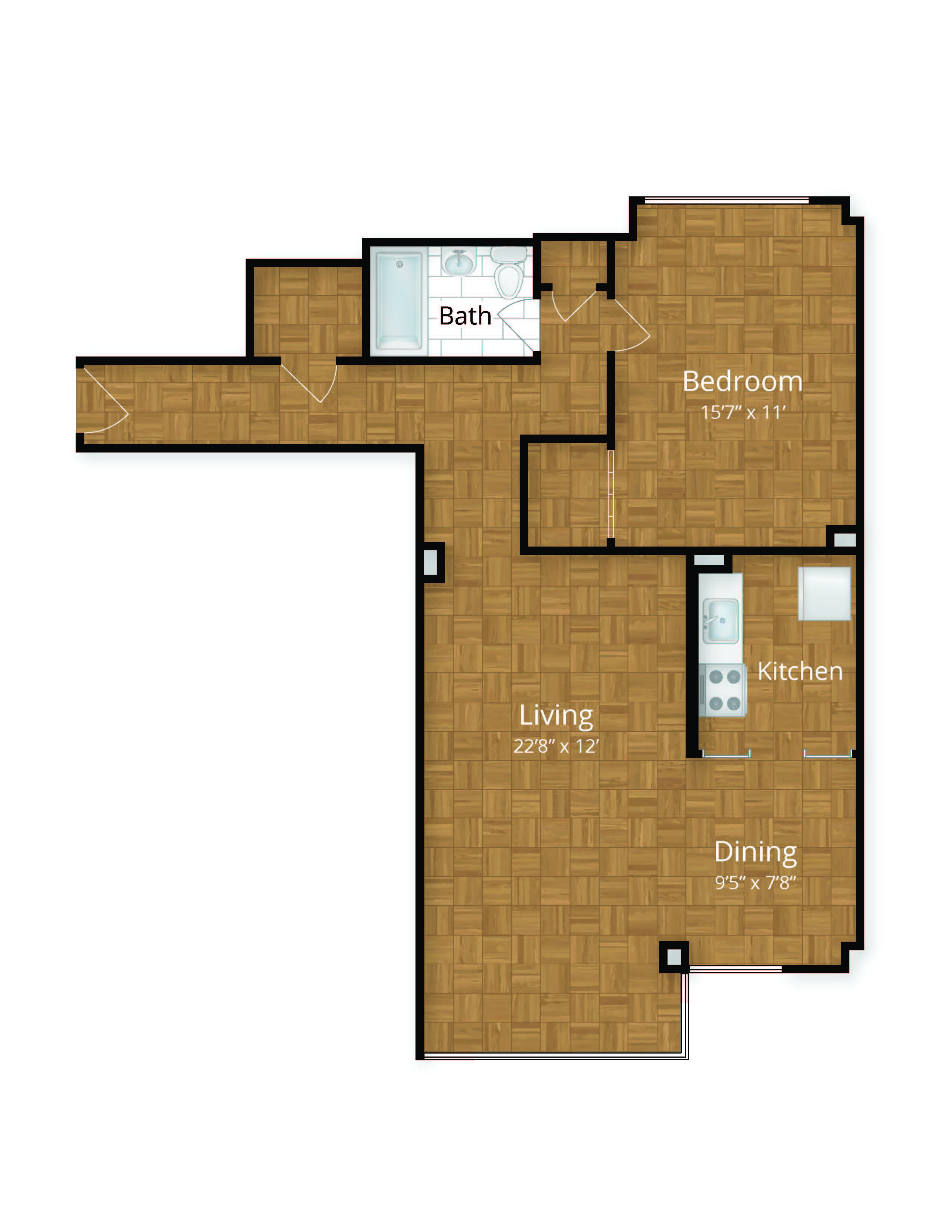 Potomac Park apartments large one bedroom floor plan Foggy Bottom Washington DC