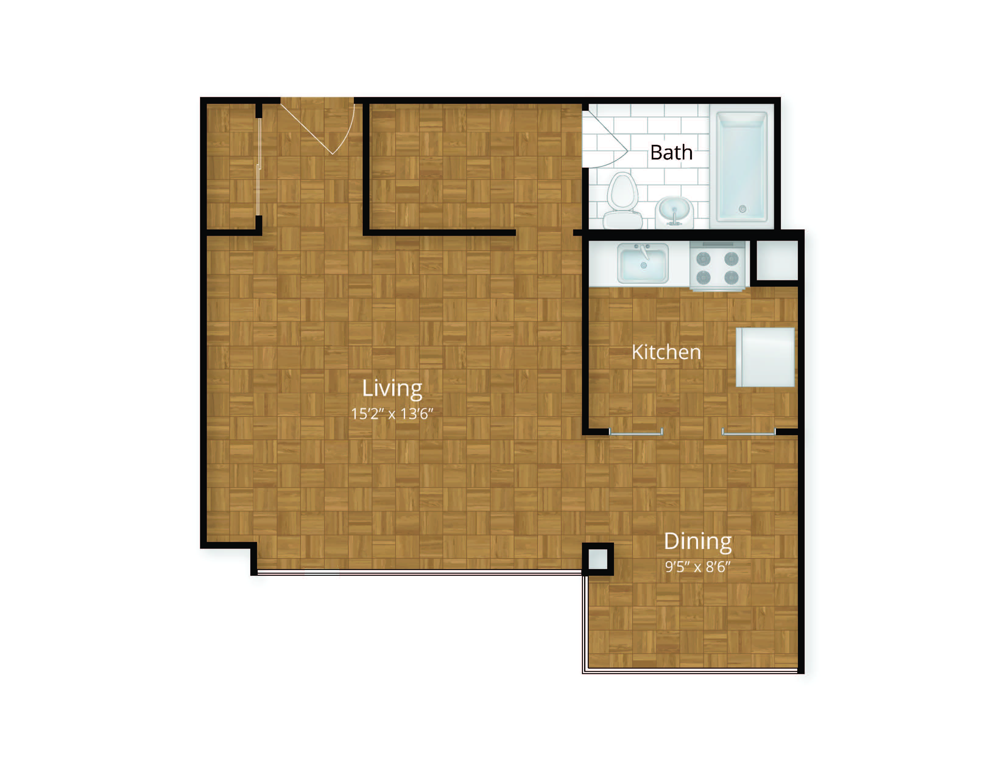 Potomac Park apartments medium studio floor plan Foggy Bottom Washington DC