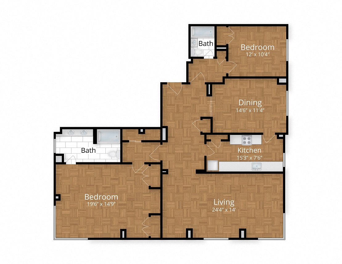 Two Bath Floor Plan at Idaho Terrace, Washington, DC