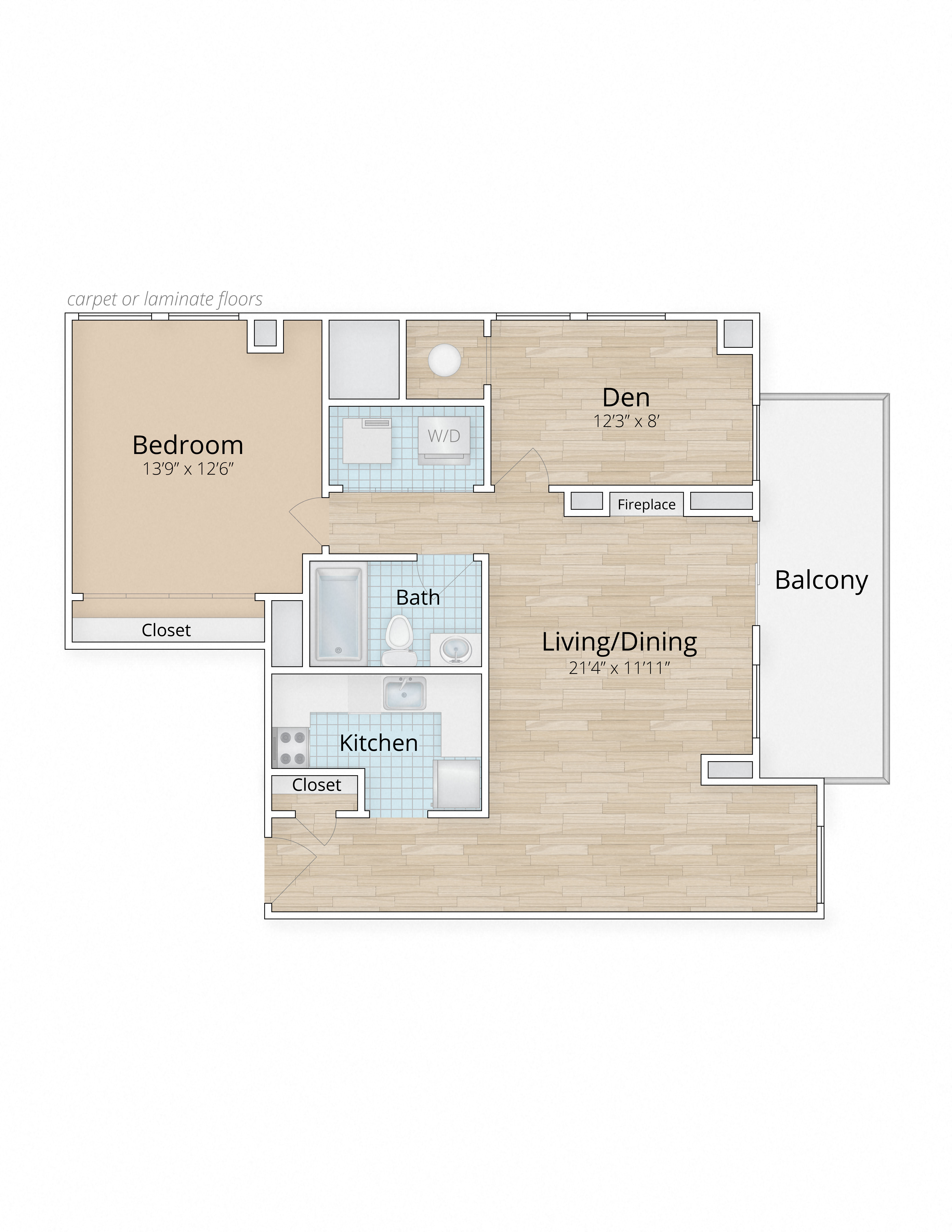 1633 Q Apartments Washington DC One Bedroom Den Floor Plan