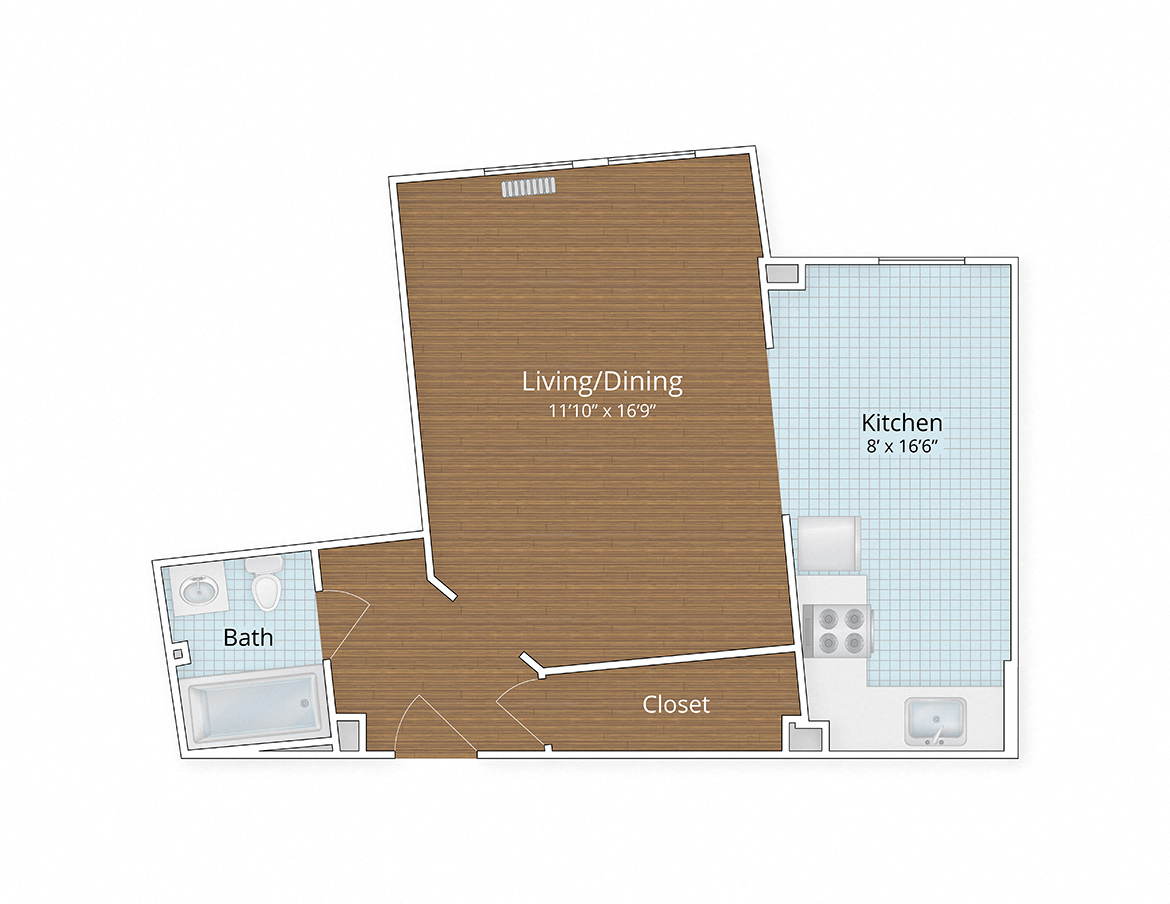 Chalfonte apartments large studio floor plan Adams Morgan Columbia Heights Washington DC