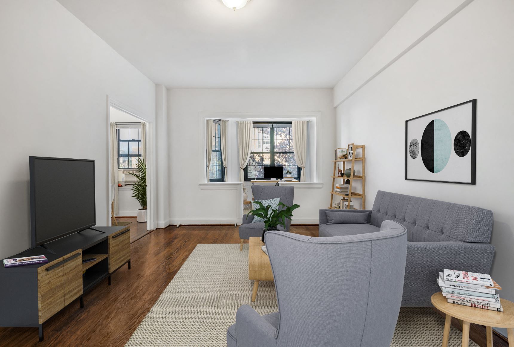 Living and sunroom (virtually staged) at Chalfonte, Washington