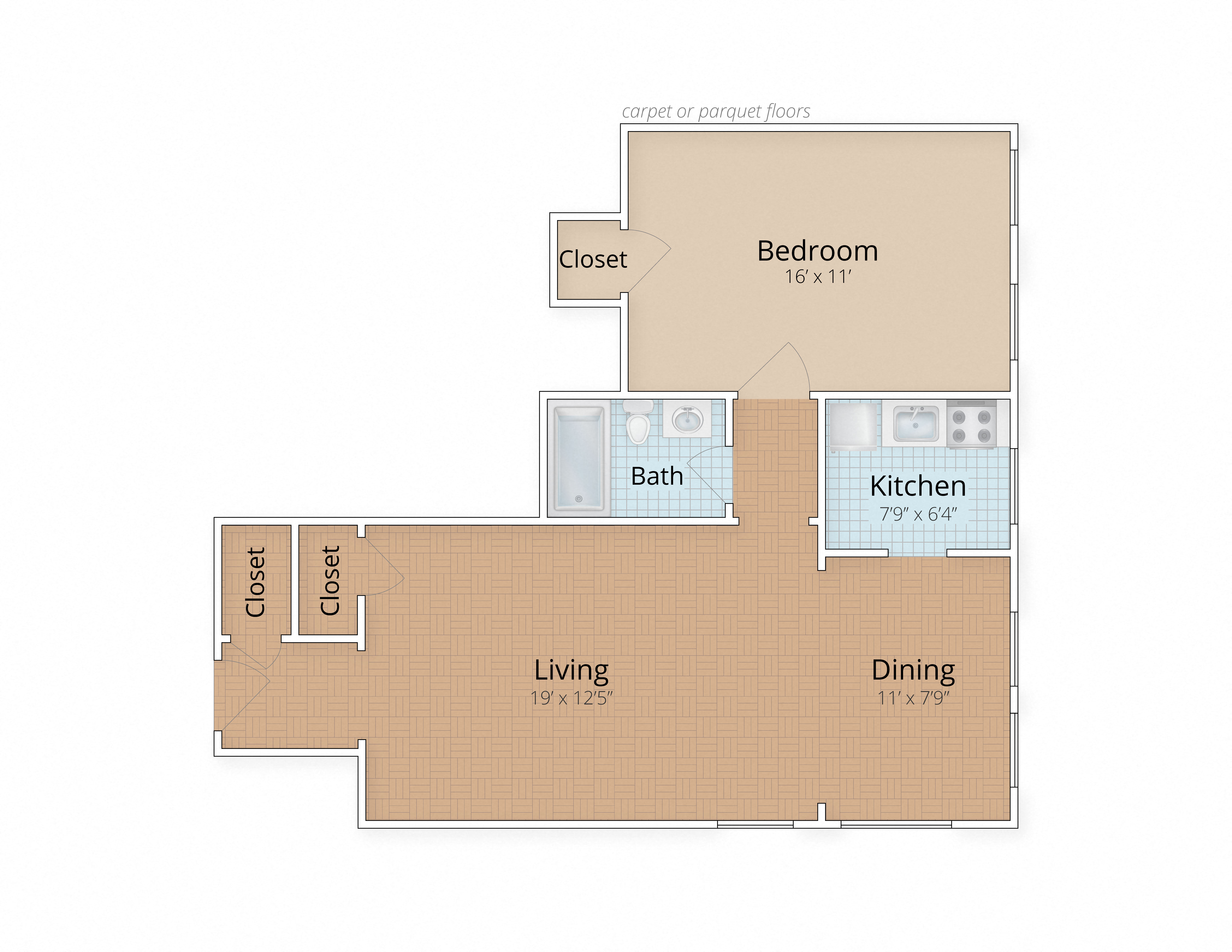 One Bedroom Floor Plan at Connecticut Gardens, Washington, 20009
