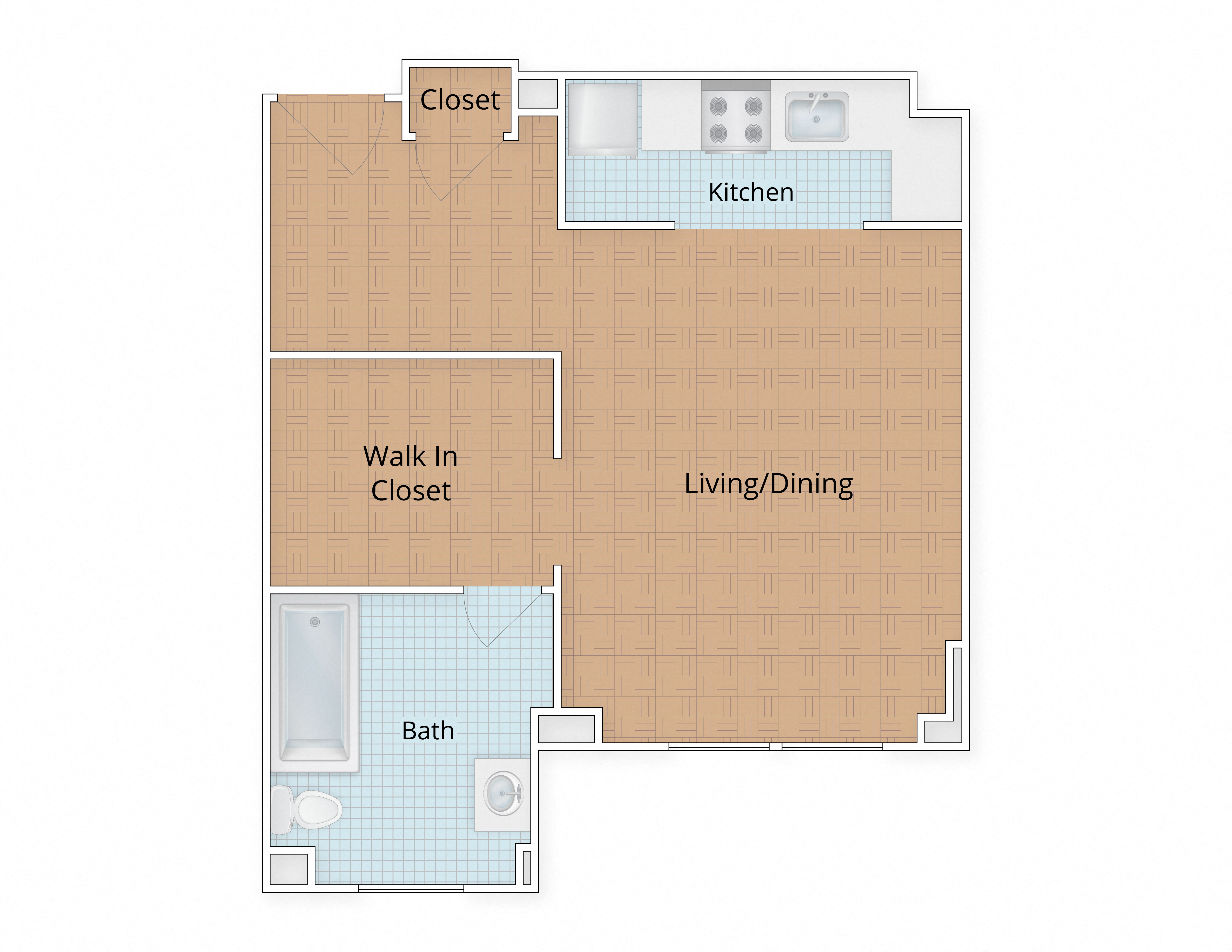 Studio Floor Plan at Connecticut Gardens, Washington, 20009