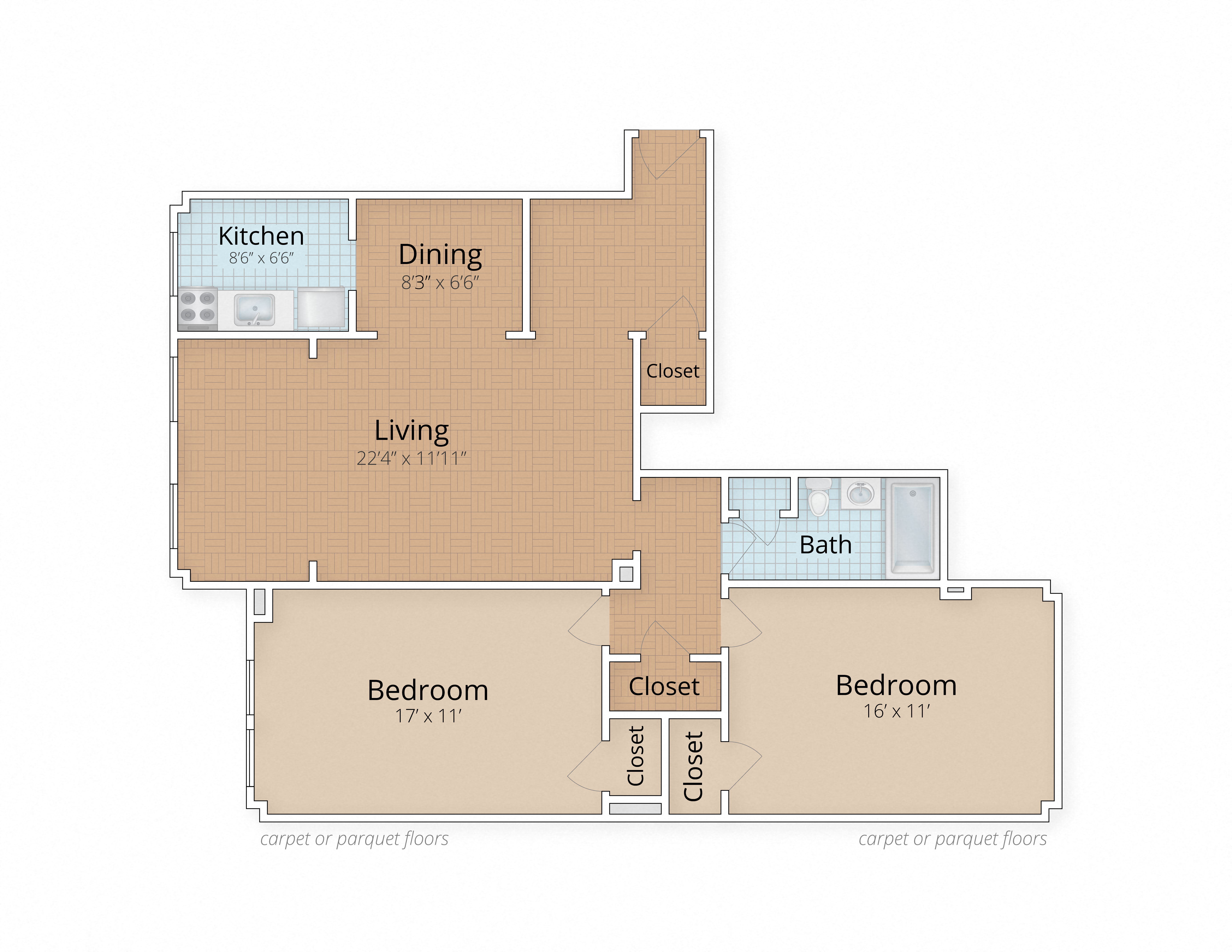 One Bath Floor Plan at Connecticut Gardens, Washington, DC