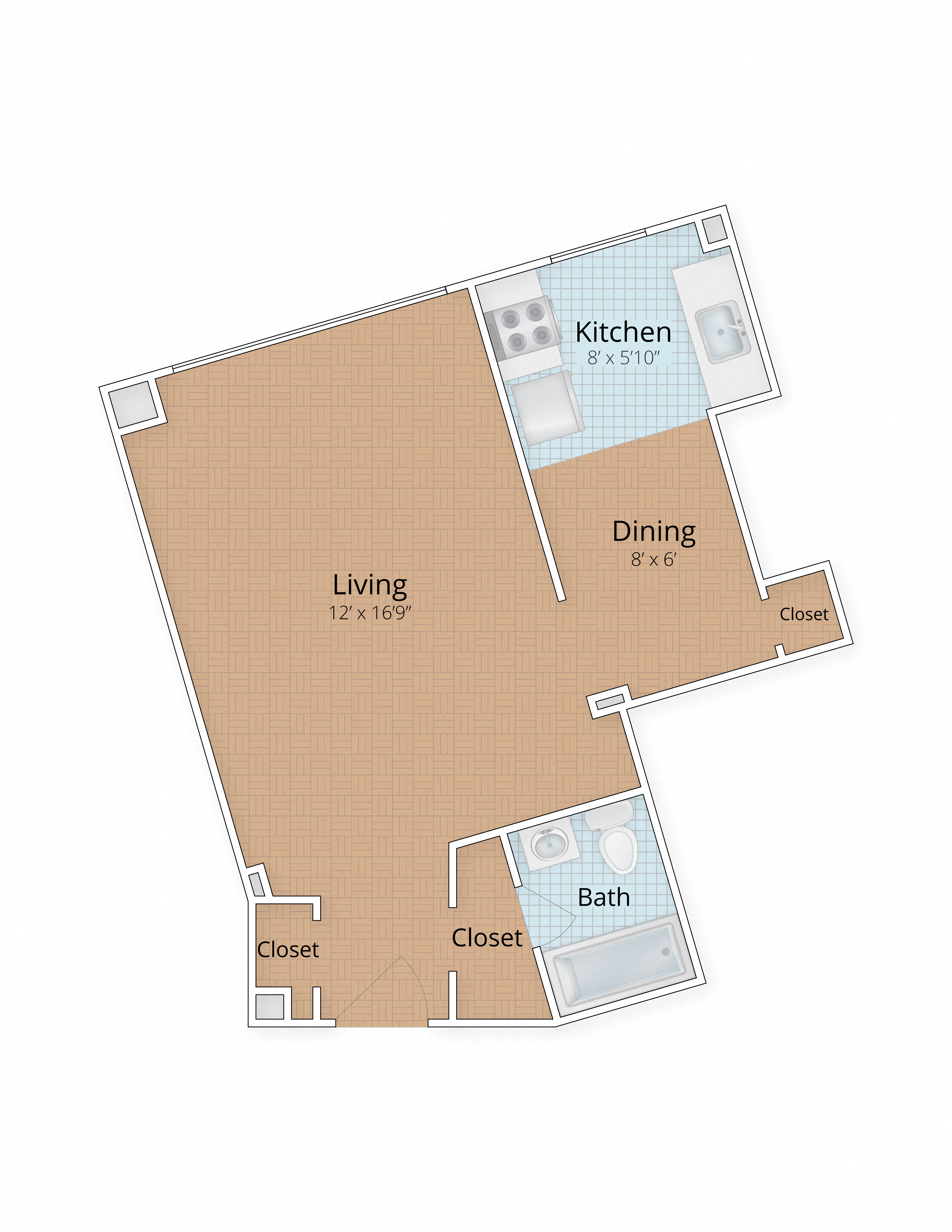 Studio Floor Plan at Livingston, Washington, DC 20015