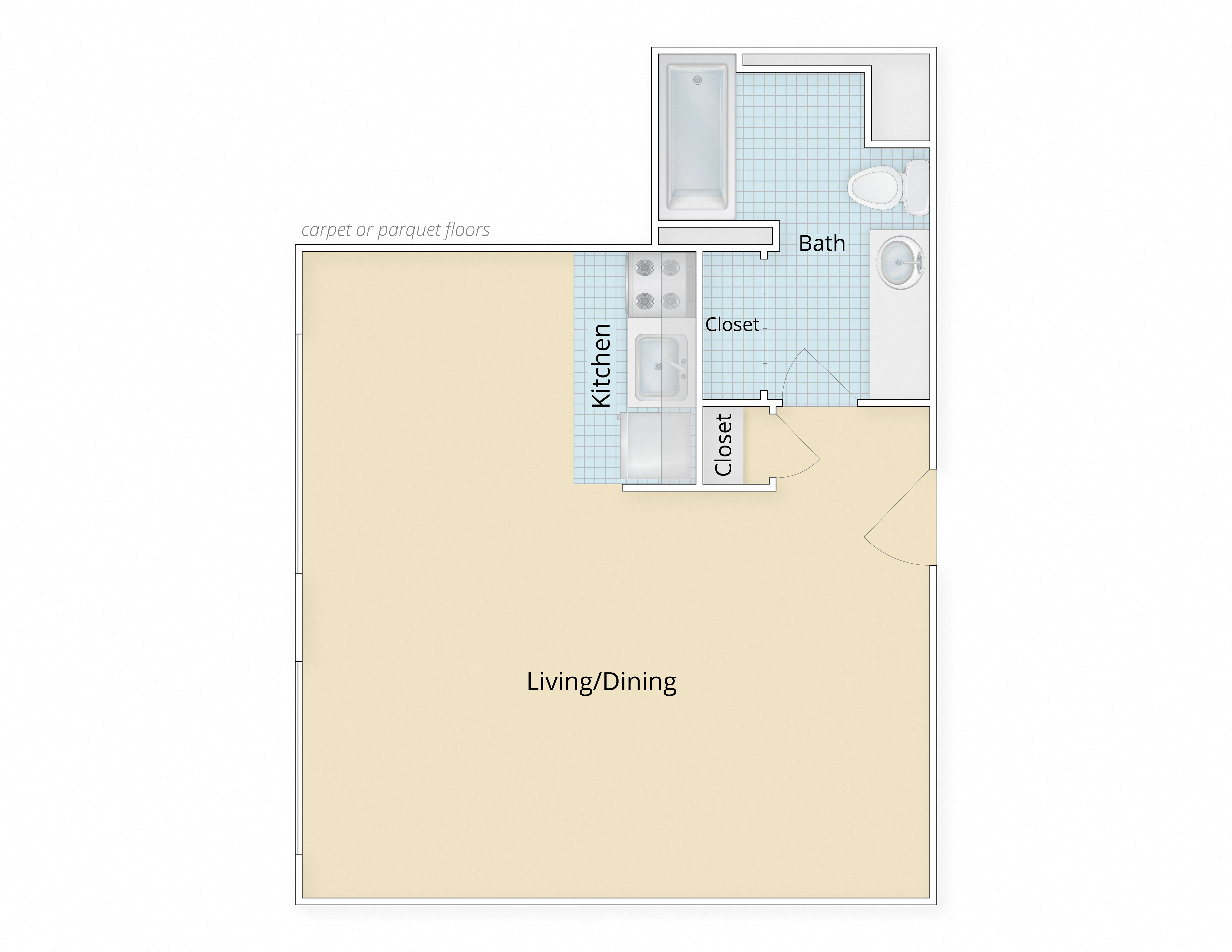 Studio Floor Plan  at Legation House in Washington, DC 20015