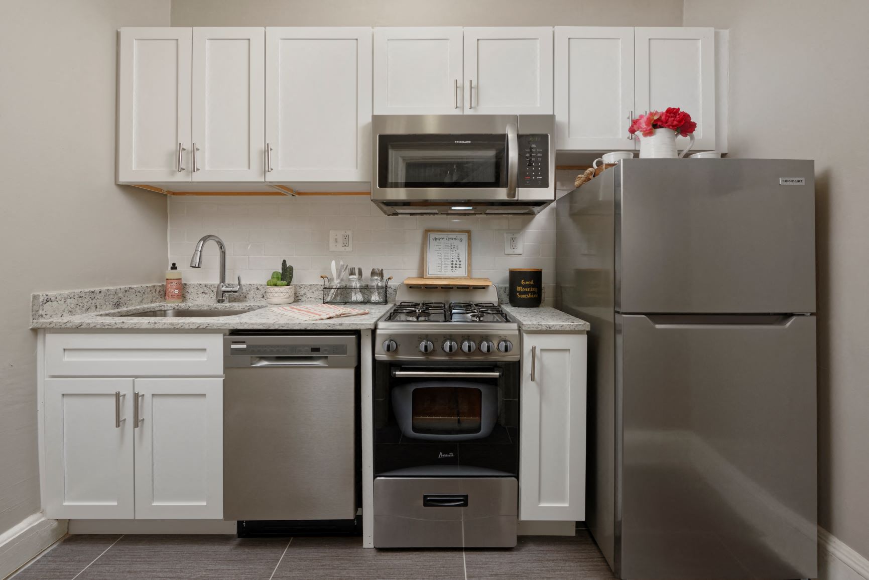 Renovated kitchen (staged) at Belvedere, Washington, 20005