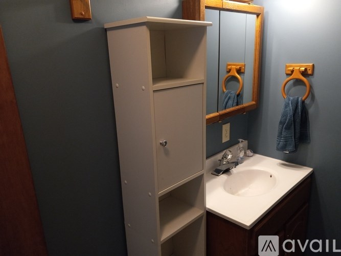 A bathroom with a sink, mirror, and medicine cabinet.