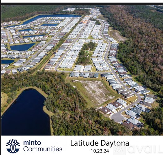 An aerial view of a housing development by Mintos Communities.