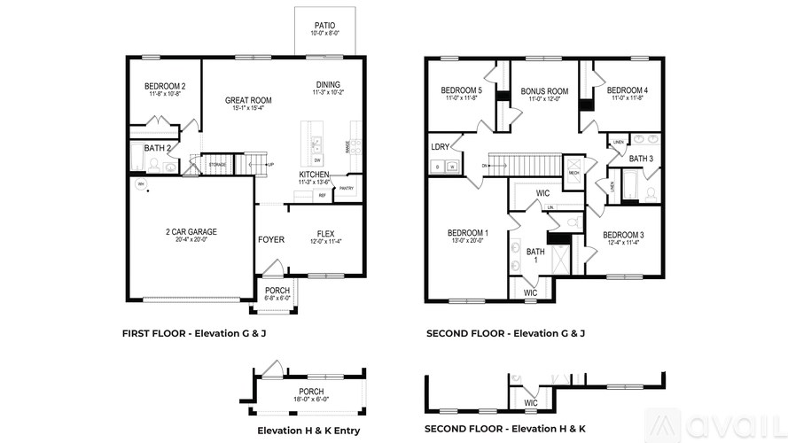A floor plan of a two-story house with labeled rooms.