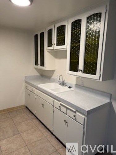 A white kitchen with a sink and cabinets.