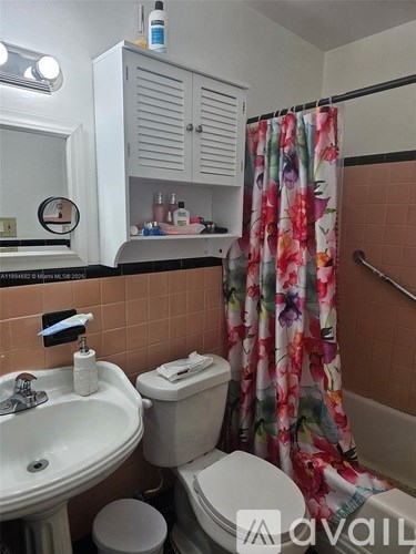 A bathroom with a toilet, sink, and shower curtain.