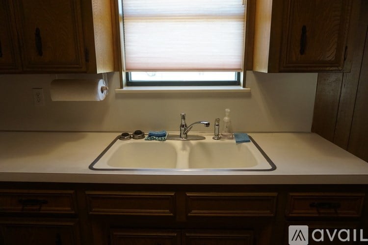 A kitchen with a sink and a window.