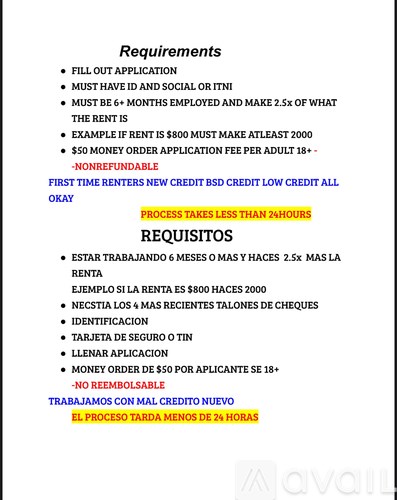 A document outlining requirements and requisitos for a program or application.