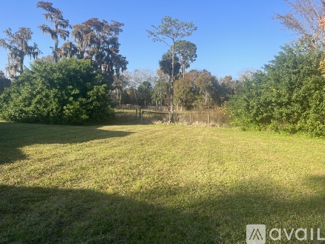 A grassy field with trees in the background.