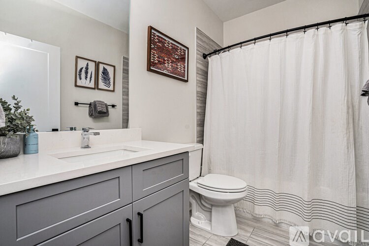 A bathroom with a white toilet and a white shower curtain.