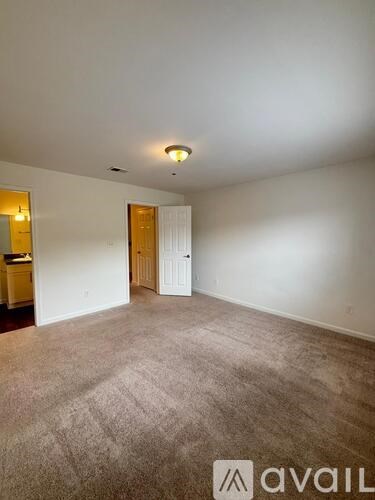 A room with a carpeted floor and a ceiling light.
