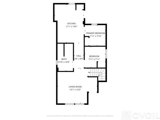 A floor plan for a home with a living room, kitchen, bath, and bedrooms.