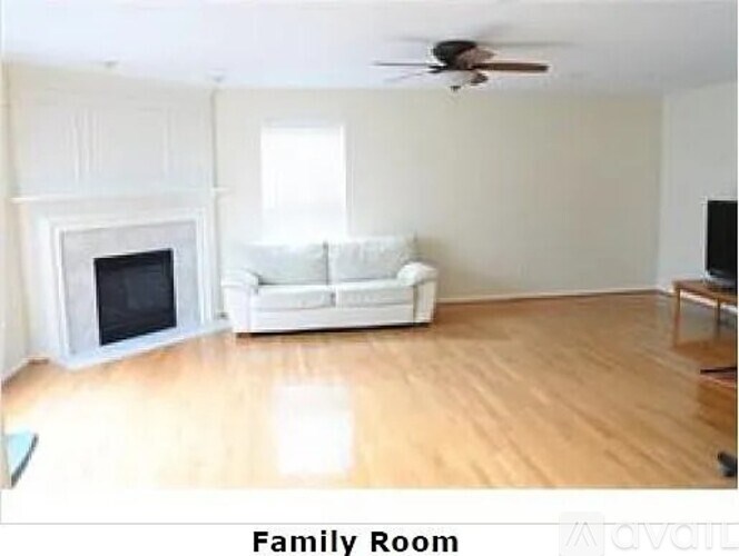 A family room with a fireplace and a couch.