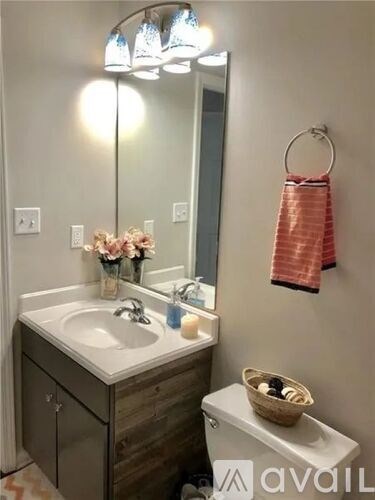 A bathroom with a sink, mirror, and toilet.