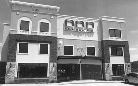 A black and white photo of a building with the number 6340 on it.
